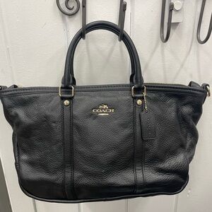 Coach Black Leather Handbag with Gold Accents